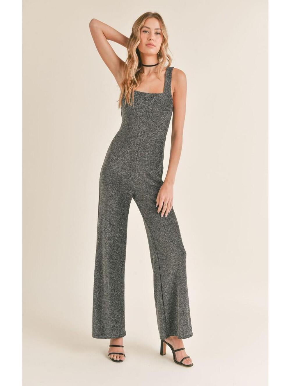 Sadie & Sage Shimmer Square Neck Jumpsuit EUC Size XS